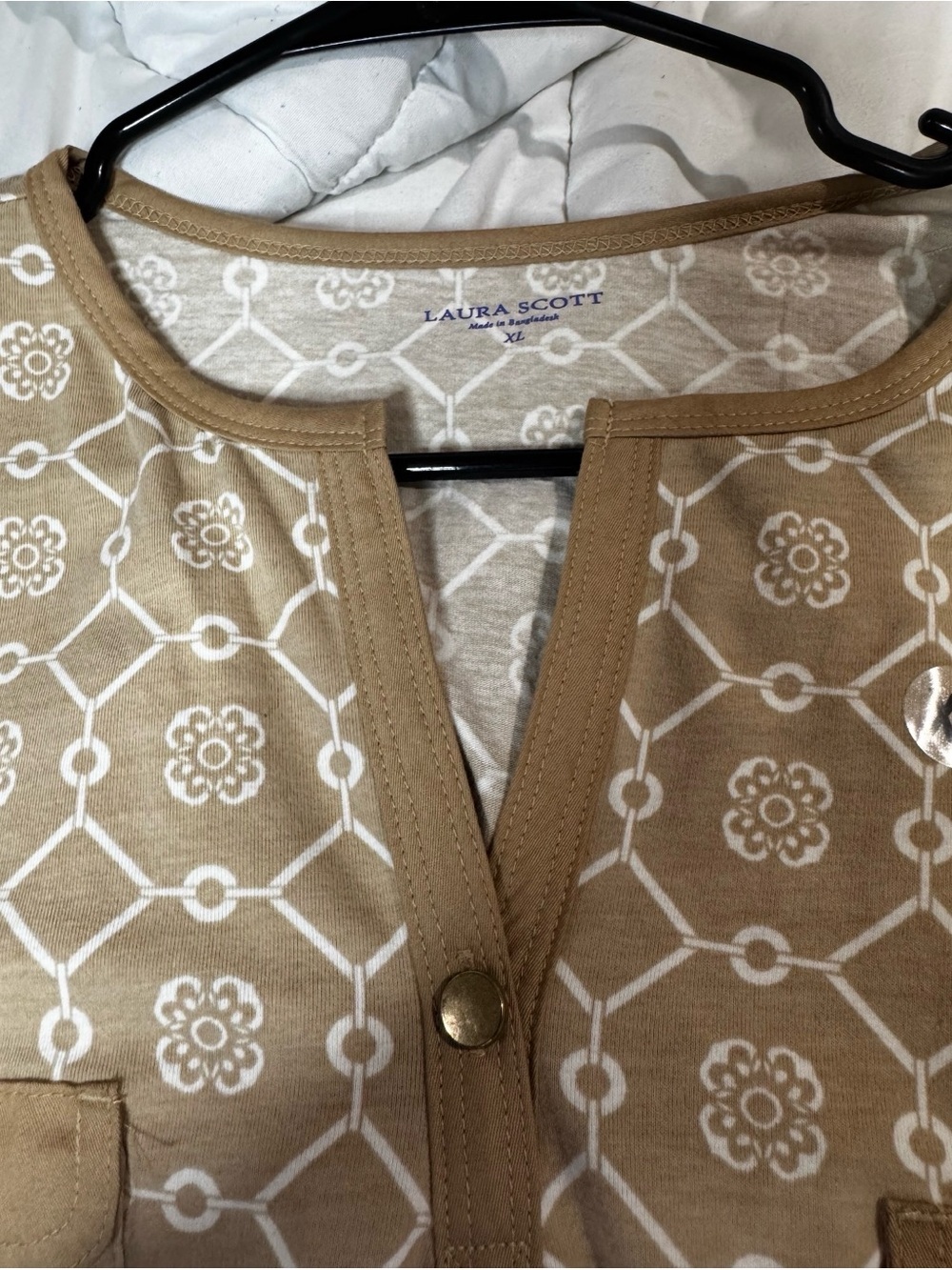 Laura Scott Beige Geometric Floral Button Cardigan size XL